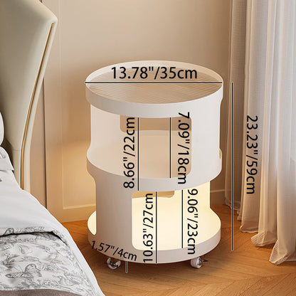 Contemporary Industrial Round Iron Glass Nightstand 2-Tier For Bedroom