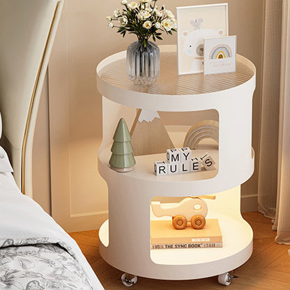 Contemporary Industrial Round Iron Glass Nightstand 2-Tier For Bedroom