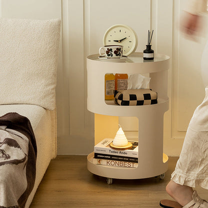 Contemporary Industrial Round Iron Glass Nightstand 2-Tier For Bedroom