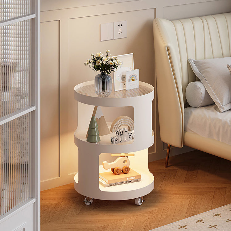 Contemporary Industrial Round Iron Glass Nightstand 2-Tier For Bedroom