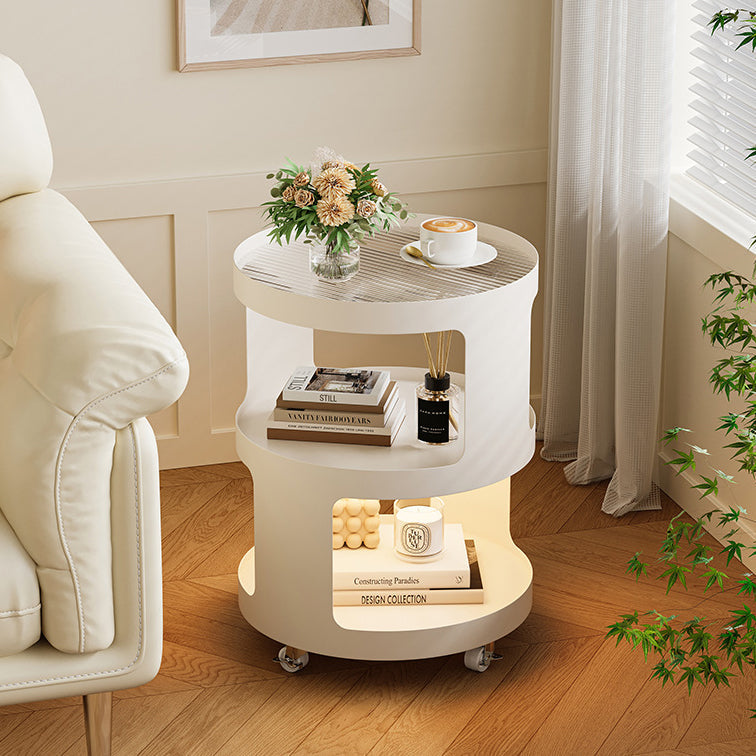 Contemporary Industrial Round Iron Glass Nightstand 2-Tier For Bedroom