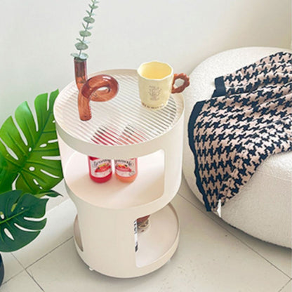 Contemporary Industrial Round Iron Glass Nightstand 2-Tier For Bedroom