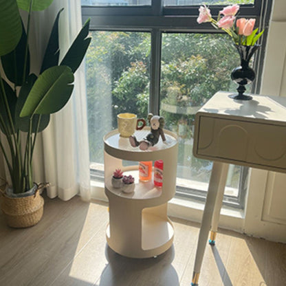 Contemporary Industrial Round Iron Glass Nightstand 2-Tier For Bedroom