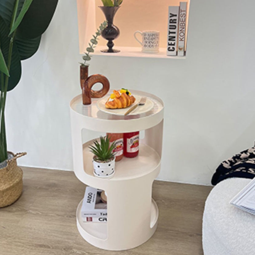 Contemporary Industrial Round Iron Glass Nightstand 2-Tier For Bedroom