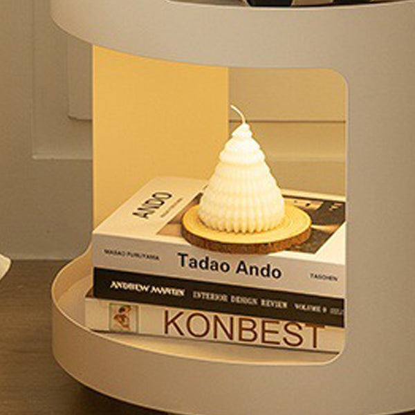 Contemporary Industrial Round Iron Glass Nightstand 2-Tier For Bedroom