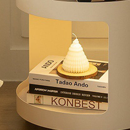 Contemporary Industrial Round Iron Glass Nightstand 2-Tier For Bedroom