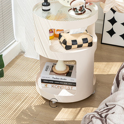 Contemporary Industrial Round Iron Glass Nightstand 2-Tier For Bedroom