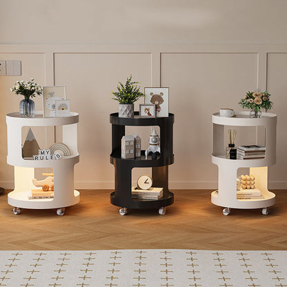 Contemporary Industrial Round Iron Glass Nightstand 2-Tier For Bedroom