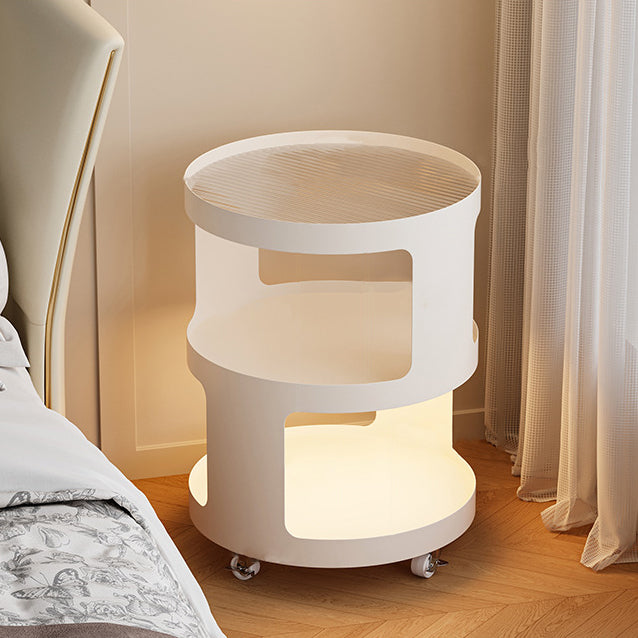 Contemporary Industrial Round Iron Glass Nightstand 2-Tier For Bedroom