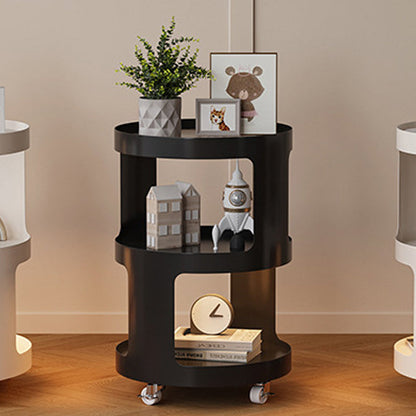 Contemporary Industrial Round Iron Glass Nightstand 2-Tier For Bedroom