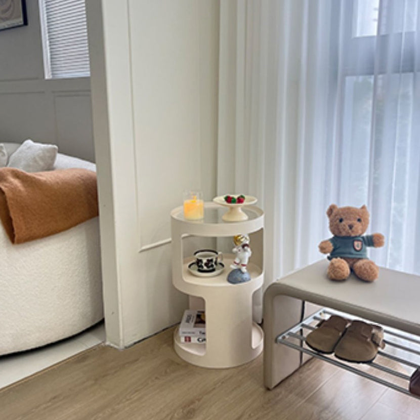 Contemporary Industrial Round Iron Glass Nightstand 2-Tier For Bedroom