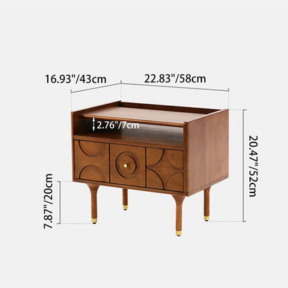 Modern Mid-Century Rectangular Solid Wood Aluminum Nightstand 1-Drawer For Bedroom