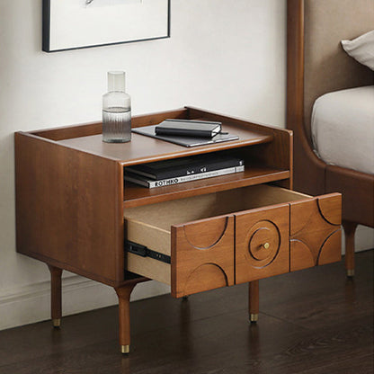 Modern Mid-Century Rectangular Solid Wood Aluminum Nightstand 1-Drawer For Bedroom