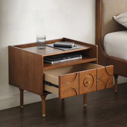 Modern Mid-Century Rectangular Solid Wood Aluminum Nightstand 1-Drawer For Bedroom