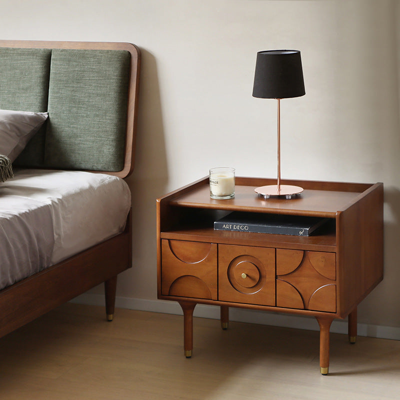 Modern Mid-Century Rectangular Solid Wood Aluminum Nightstand 1-Drawer For Bedroom