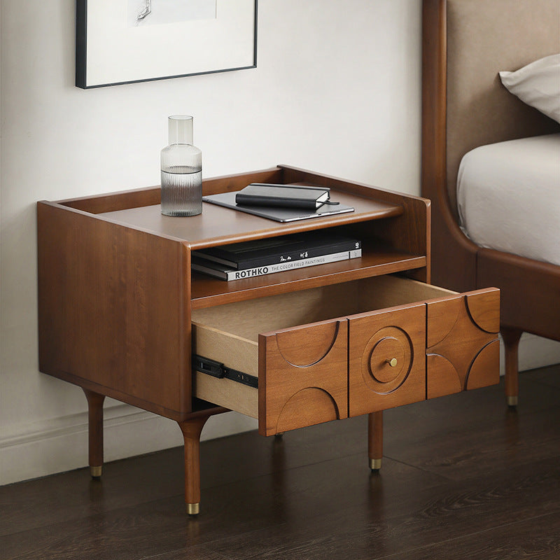 Modern Mid-Century Rectangular Solid Wood Aluminum Nightstand 1-Drawer For Bedroom