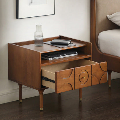 Modern Mid-Century Rectangular Solid Wood Aluminum Nightstand 1-Drawer For Bedroom