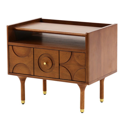 Modern Mid-Century Rectangular Solid Wood Aluminum Nightstand 1-Drawer For Bedroom