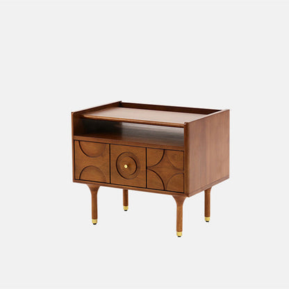 Modern Mid-Century Rectangular Solid Wood Aluminum Nightstand 1-Drawer For Bedroom