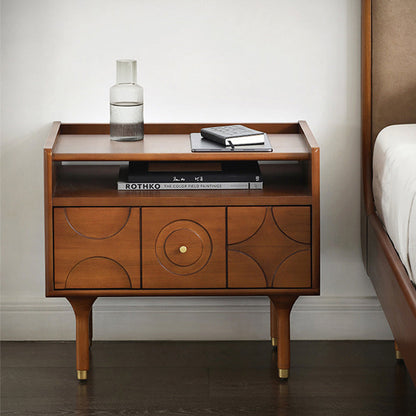 Modern Mid-Century Rectangular Solid Wood Aluminum Nightstand 1-Drawer For Bedroom