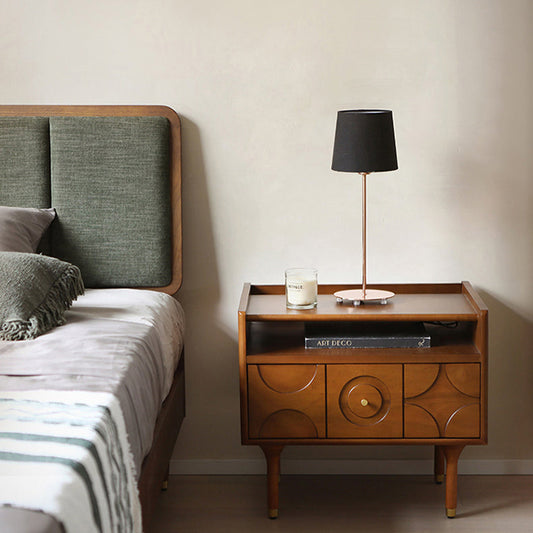 Modern Mid-Century Rectangular Solid Wood Aluminum Nightstand 1-Drawer For Bedroom