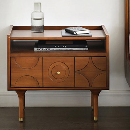 Modern Mid-Century Rectangular Solid Wood Aluminum Nightstand 1-Drawer For Bedroom