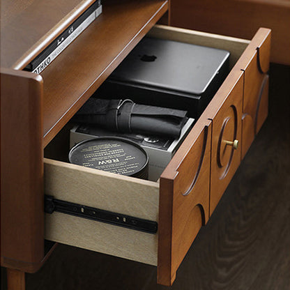 Modern Mid-Century Rectangular Solid Wood Aluminum Nightstand 1-Drawer For Bedroom