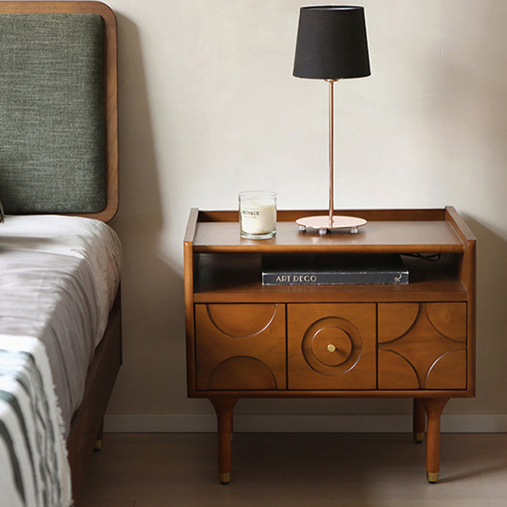 Modern Mid-Century Rectangular Solid Wood Aluminum Nightstand 1-Drawer For Bedroom