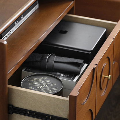 Modern Mid-Century Rectangular Solid Wood Aluminum Nightstand 1-Drawer For Bedroom