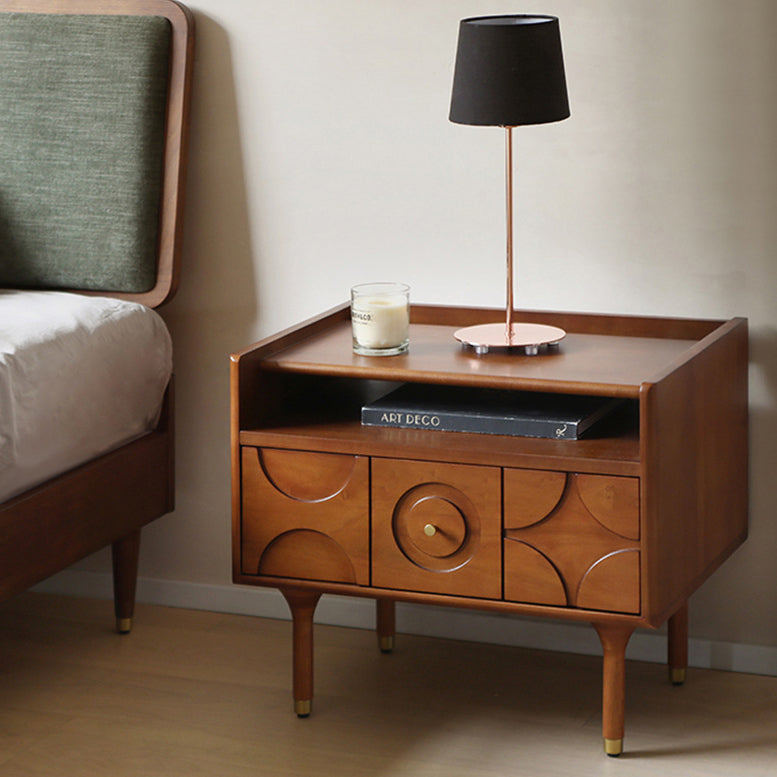 Modern Mid-Century Rectangular Solid Wood Aluminum Nightstand 1-Drawer For Bedroom