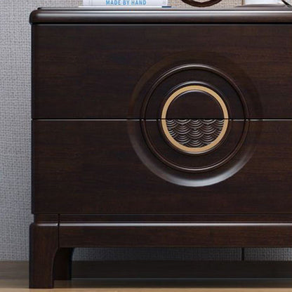 Traditional Chinese Rectangular Solid Wood Metal 2-Drawer Nightstand For Bedroom