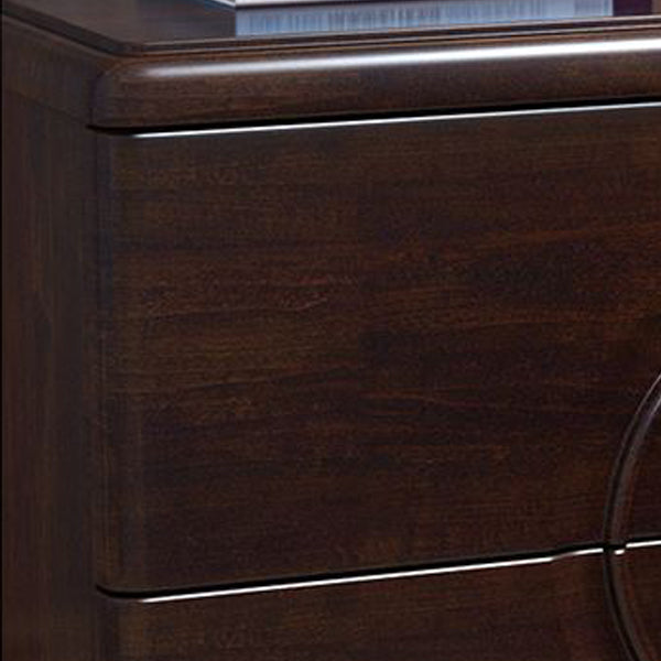 Traditional Chinese Rectangular Solid Wood Metal 2-Drawer Nightstand For Bedroom