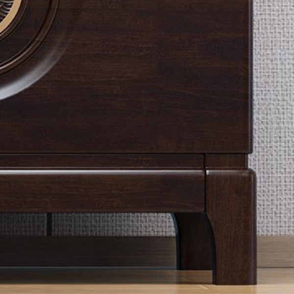 Traditional Chinese Rectangular Solid Wood Metal 2-Drawer Nightstand For Bedroom