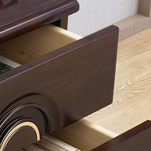 Traditional Chinese Rectangular Solid Wood Metal 2-Drawer Nightstand For Bedroom