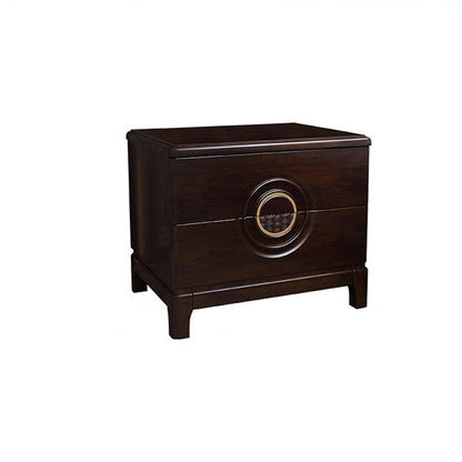 Traditional Chinese Rectangular Solid Wood Metal 2-Drawer Nightstand For Bedroom