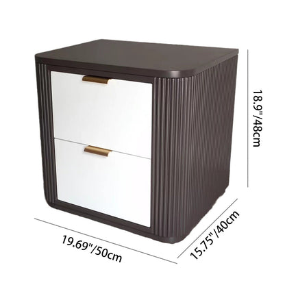 Contemporary Coastal Rectangular Solid Wood Metal Nightstand 2-Drawer For Bedroom
