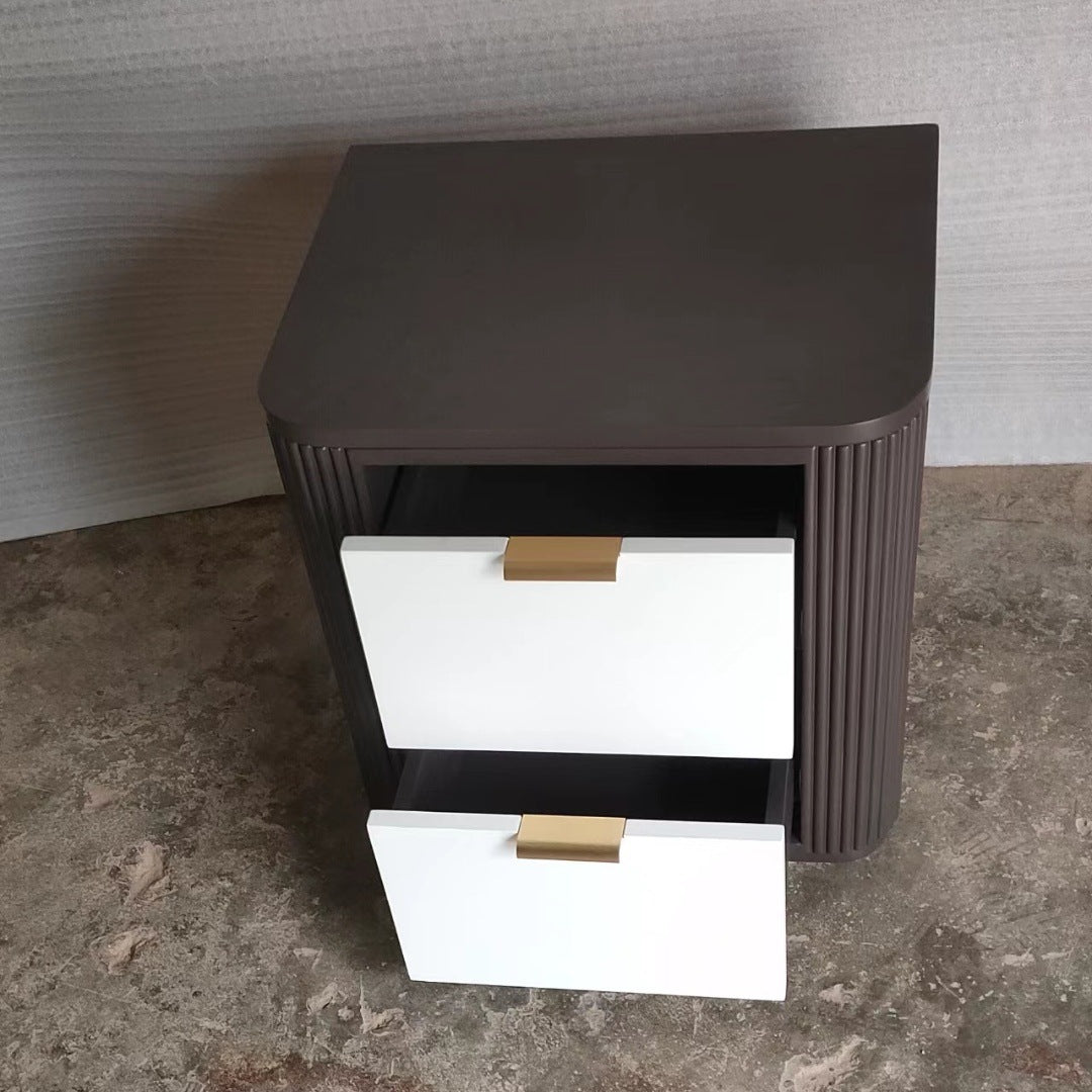 Contemporary Coastal Rectangular Solid Wood Metal Nightstand 2-Drawer For Bedroom