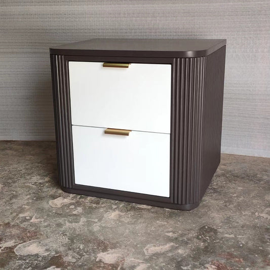 Contemporary Coastal Rectangular Solid Wood Metal Nightstand 2-Drawer For Bedroom