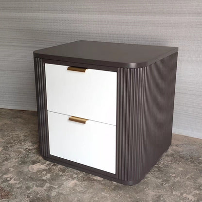 Contemporary Coastal Rectangular Solid Wood Metal Nightstand 2-Drawer For Bedroom