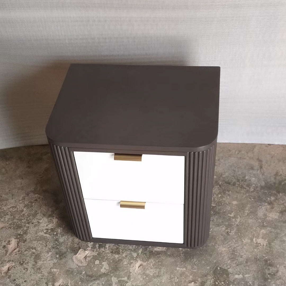 Contemporary Coastal Rectangular Solid Wood Metal Nightstand 2-Drawer For Bedroom