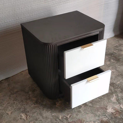 Contemporary Coastal Rectangular Solid Wood Metal Nightstand 2-Drawer For Bedroom