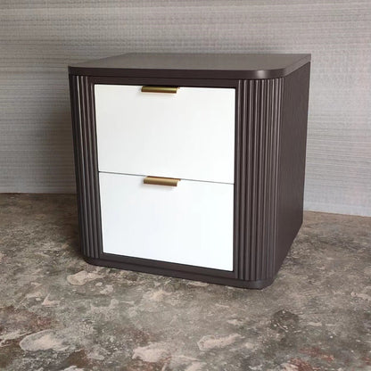 Contemporary Coastal Rectangular Solid Wood Metal Nightstand 2-Drawer For Bedroom