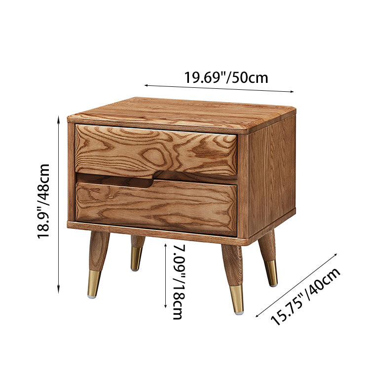 Modern Mid-Century Rectangular Ash Wood Brass Nightstand 1/2 Drawer For Bedroom