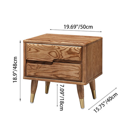 Modern Mid-Century Rectangular Ash Wood Brass Nightstand 1/2 Drawer For Bedroom