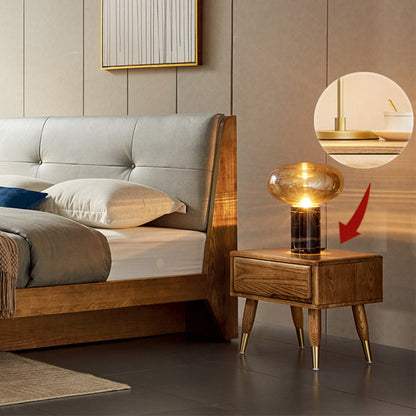 Modern Mid-Century Rectangular Ash Wood Brass Nightstand 1/2 Drawer For Bedroom