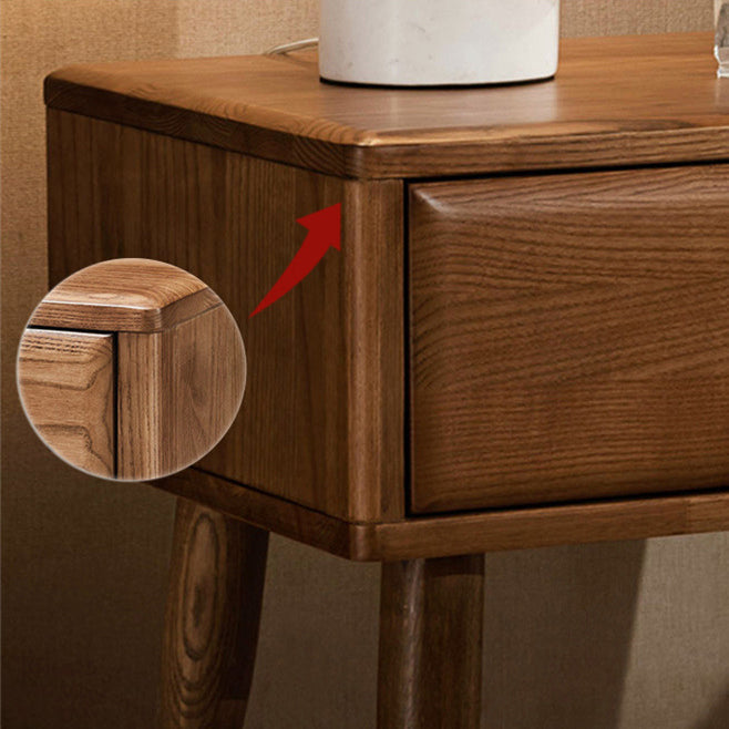 Modern Mid-Century Rectangular Ash Wood Brass Nightstand 1/2 Drawer For Bedroom