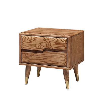 Modern Mid-Century Rectangular Ash Wood Brass Nightstand 1/2 Drawer For Bedroom