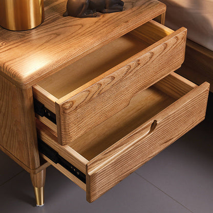 Modern Mid-Century Rectangular Ash Wood Brass Nightstand 1/2 Drawer For Bedroom