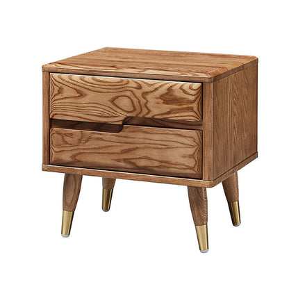 Modern Mid-Century Rectangular Ash Wood Brass Nightstand 1/2 Drawer For Bedroom