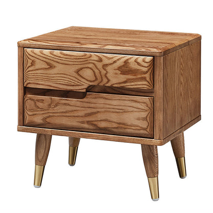 Modern Mid-Century Rectangular Ash Wood Brass Nightstand 1/2 Drawer For Bedroom